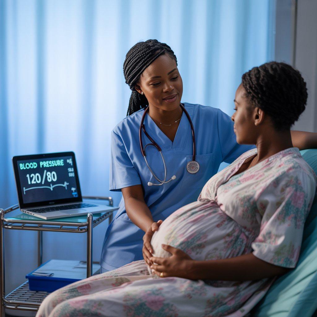 Nurse supporting a pregnant patient during consultation